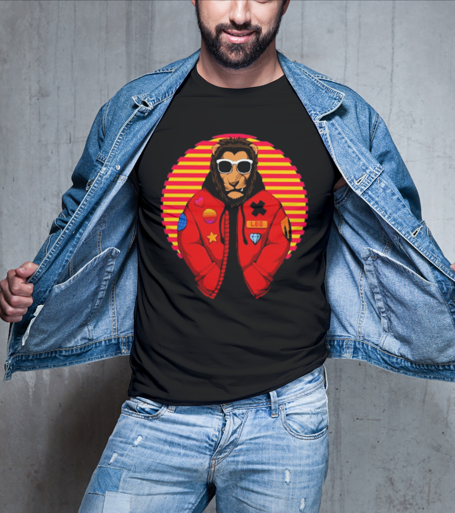 Captainsauce Merch Cool Lion Leo Jacket Retro Stripes T-Shirt