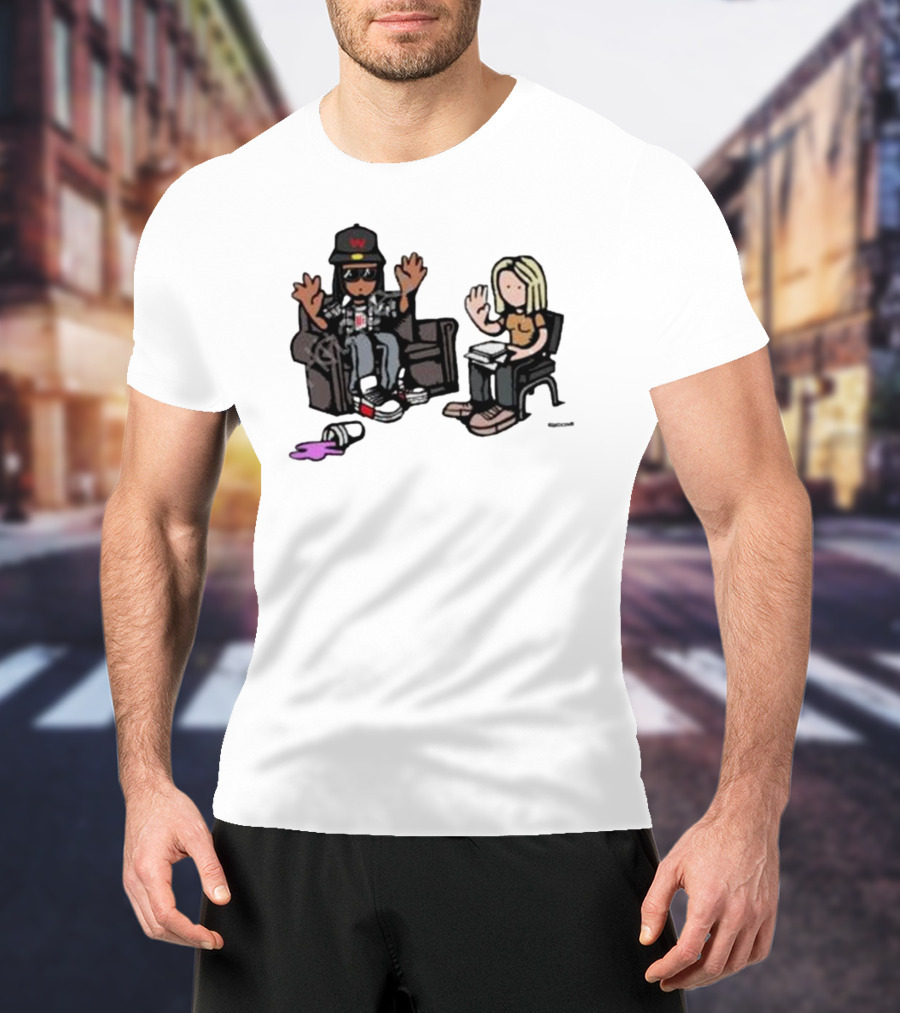 Cartoon Lil Wayne Interview Scene With Spilled Cup T-Shirt