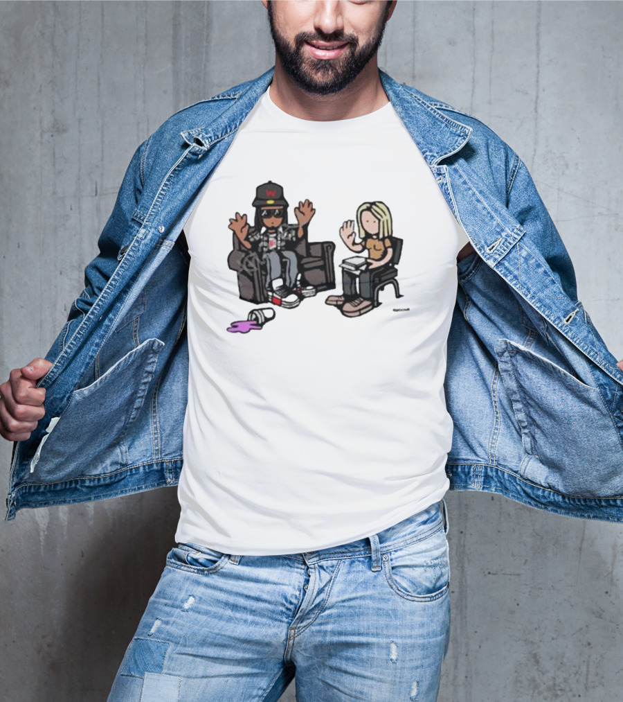 Cartoon Lil Wayne Interview Scene With Spilled Cup T-Shirt