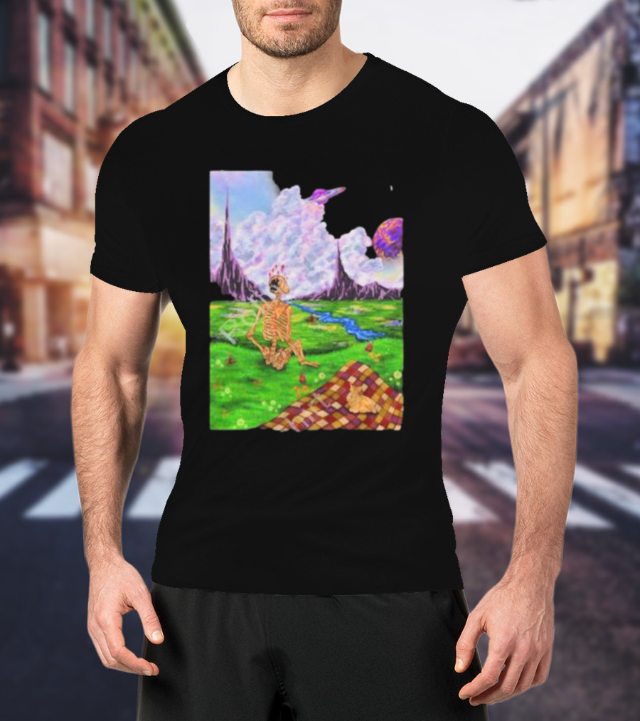 Soulosaint My Sanctuary Cosmic Landscape Skeleton Picnic Blanket T-Shirt