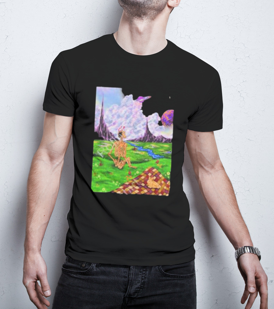 Soulosaint My Sanctuary Cosmic Landscape Skeleton Picnic Blanket T-Shirt