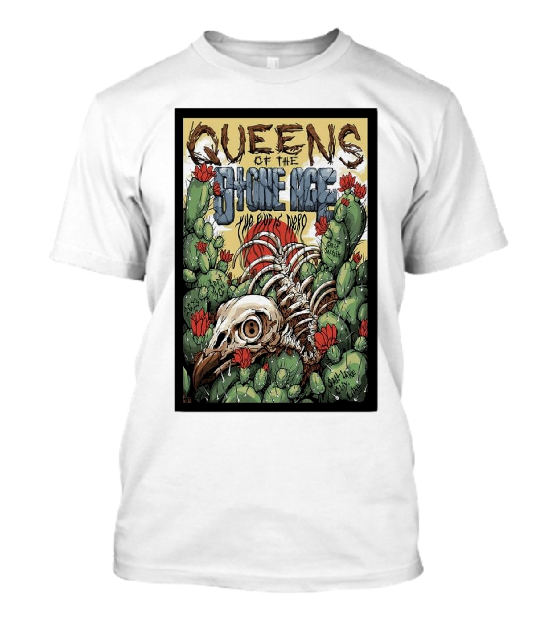 Queens Of The Stone Age The Evil Has Landed Tour Desert Cactus Skeleton T-Shirt