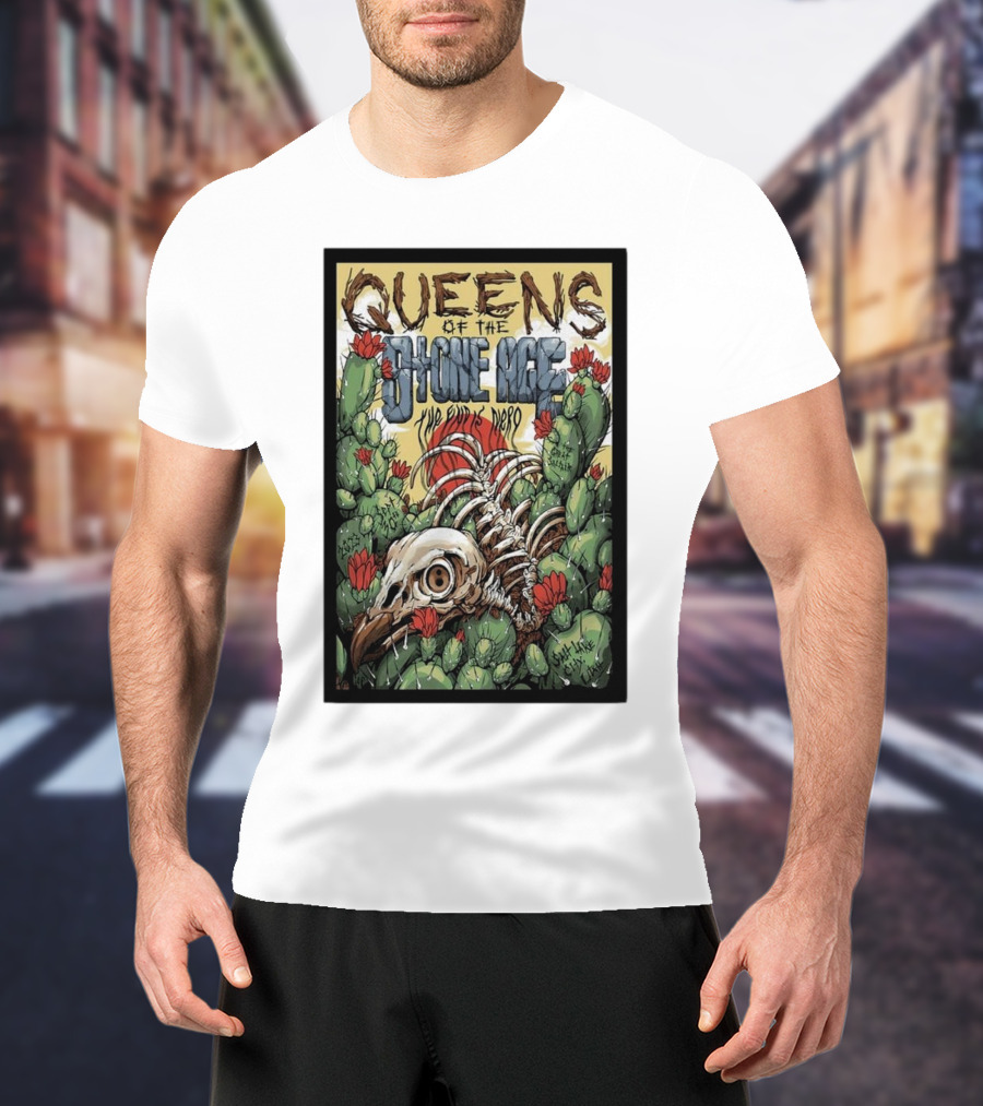 Queens Of The Stone Age The Evil Has Landed Tour Desert Cactus Skeleton T-Shirt