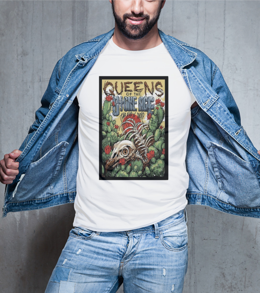 Queens Of The Stone Age The Evil Has Landed Tour Desert Cactus Skeleton T-Shirt