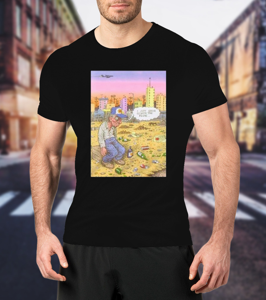 I Just Kinda Go With The Flow Urban Landscape Street Scene Garbage Surreal Art Airplane City Skyline T-Shirt