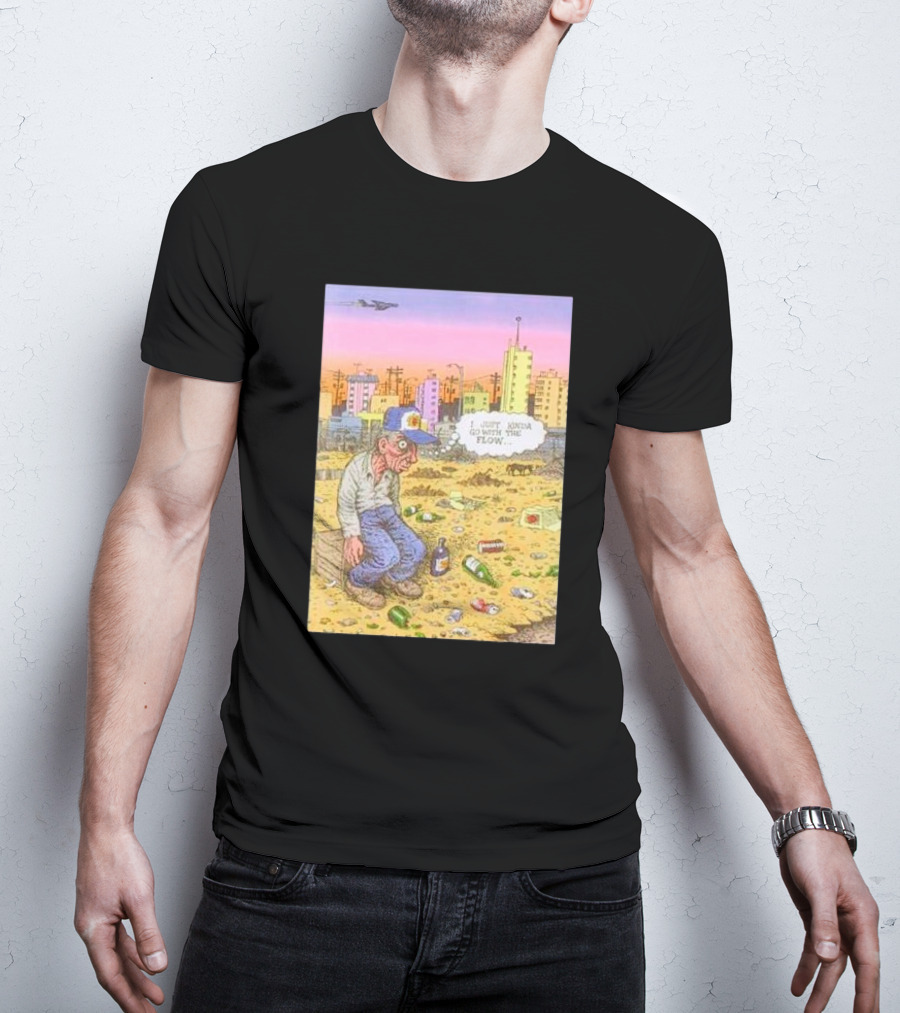 I Just Kinda Go With The Flow Urban Landscape Street Scene Garbage Surreal Art Airplane City Skyline T-Shirt