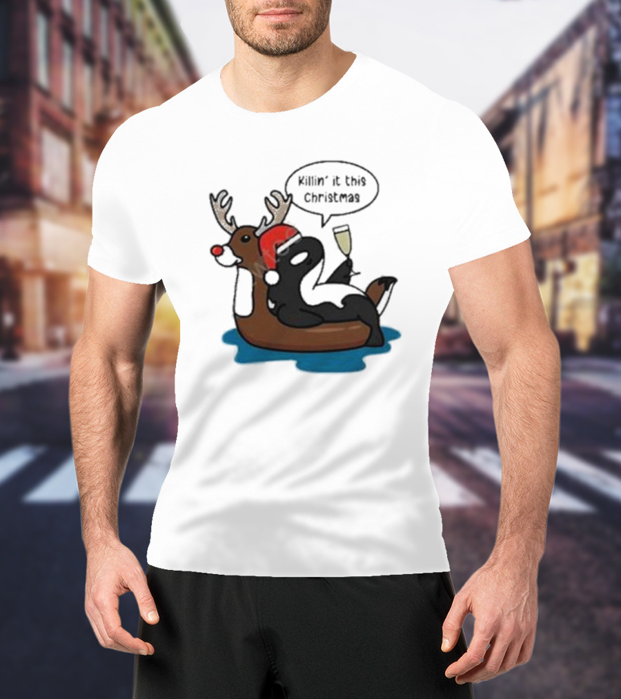 Killin' It This Christmas Dolphin Orca Reindeer T-Shirt