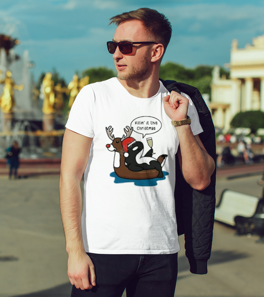 Killin' It This Christmas Dolphin Orca Reindeer T-Shirt