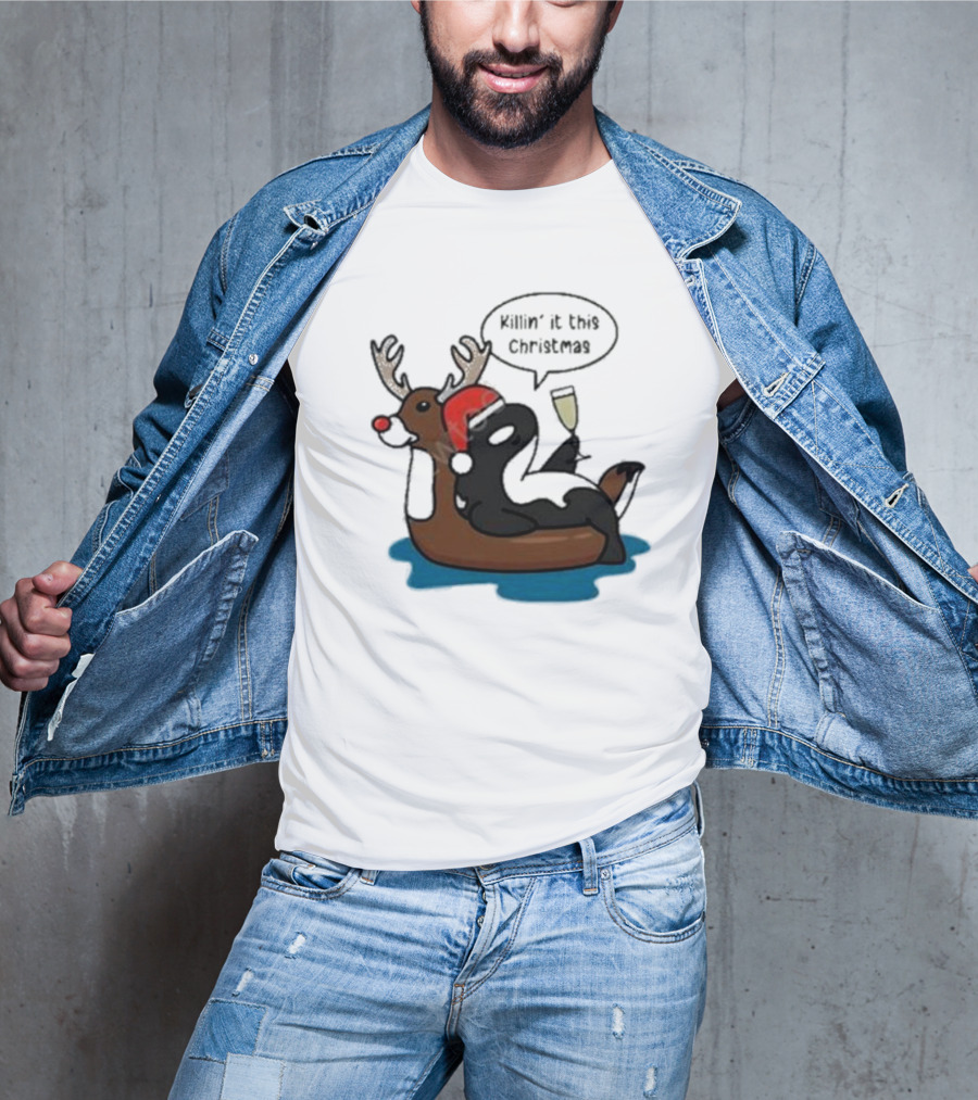 Killin' It This Christmas Dolphin Orca Reindeer T-Shirt