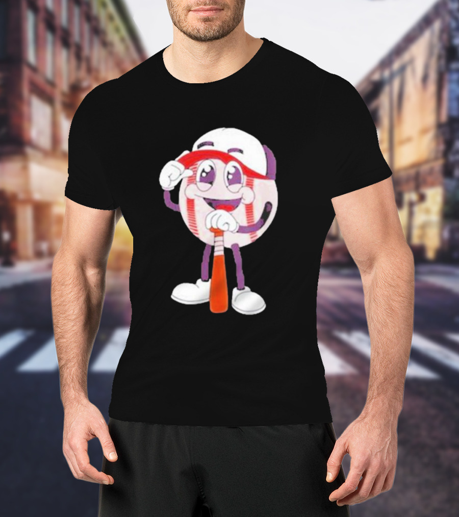 Smiling Baseball Mascot With Bat And Cap T-Shirt