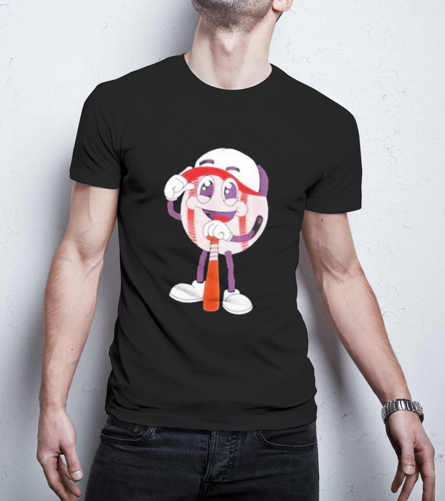 Smiling Baseball Mascot With Bat And Cap T-Shirt