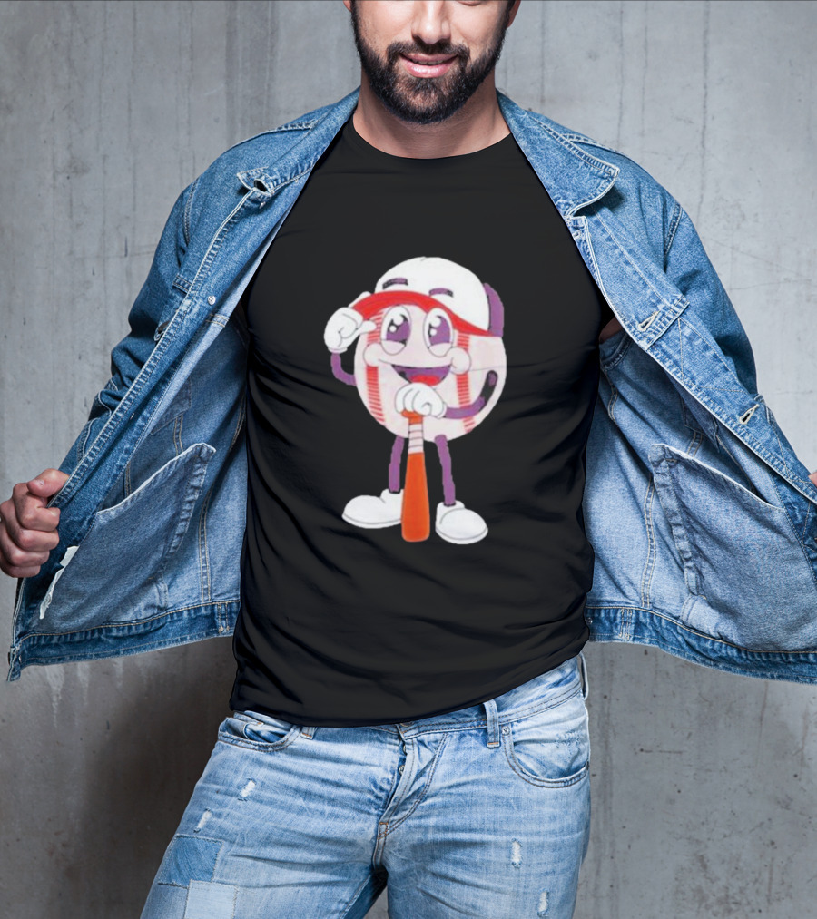 Smiling Baseball Mascot With Bat And Cap T-Shirt