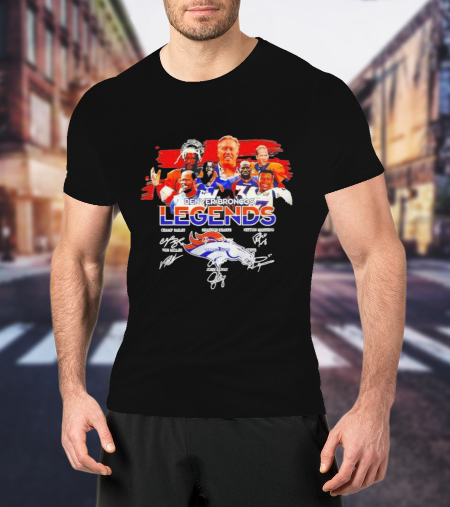Denver Broncos Legends Champ Bailey Shannon Sharpe Peyton Manning Von Miller John Elway Signatures Vintage T-Shirt
