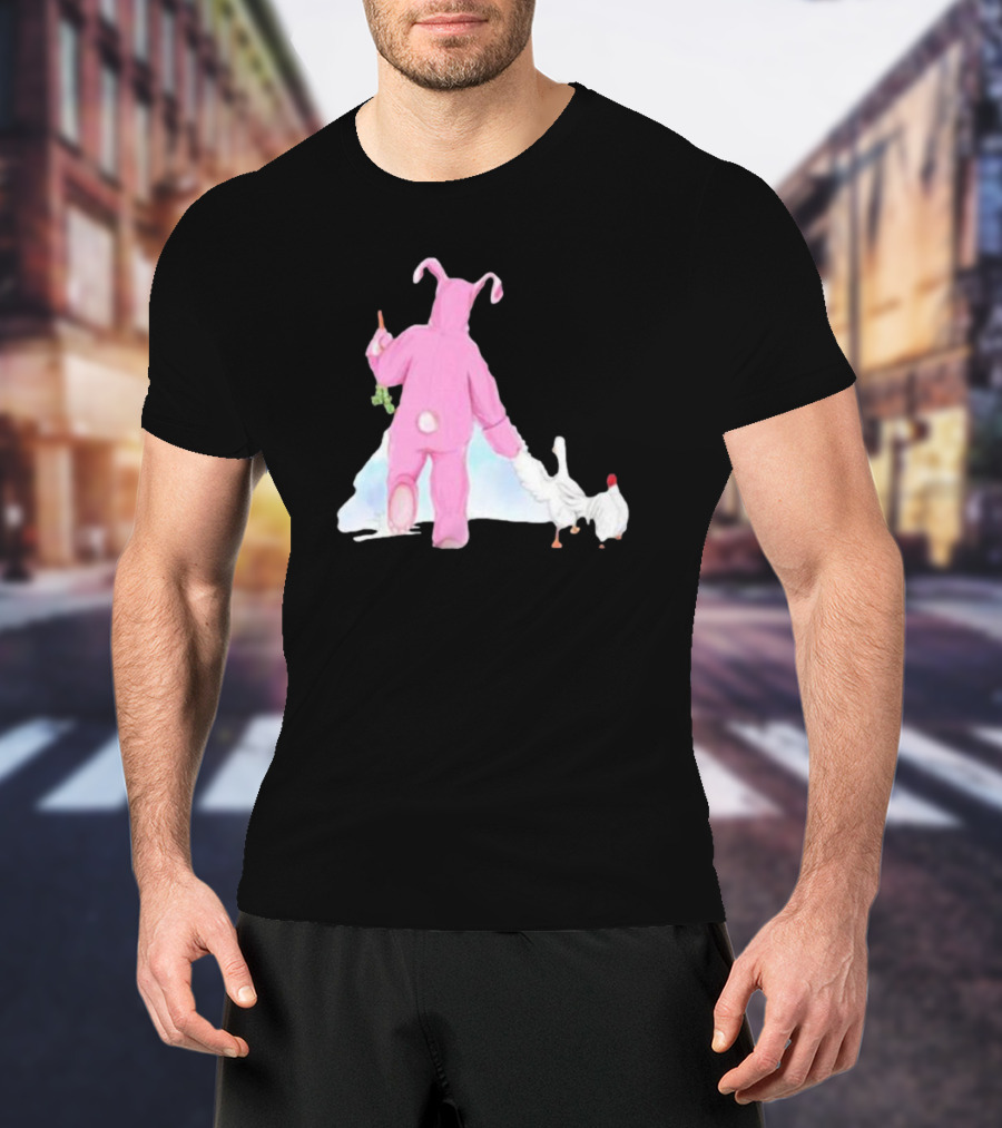 Matthew Perry Pink Bunny Holding Chicken T-Shirt