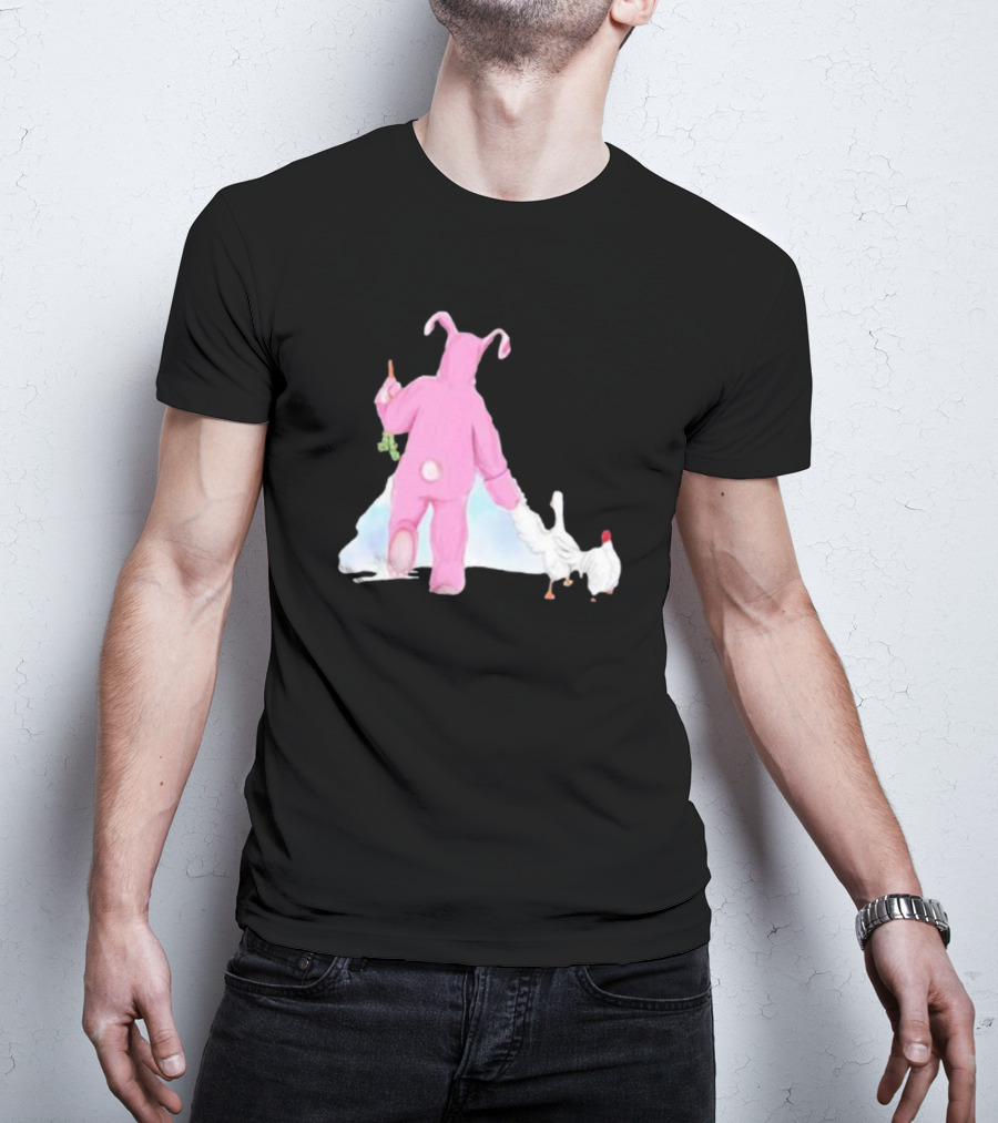 Matthew Perry Pink Bunny Holding Chicken T-Shirt