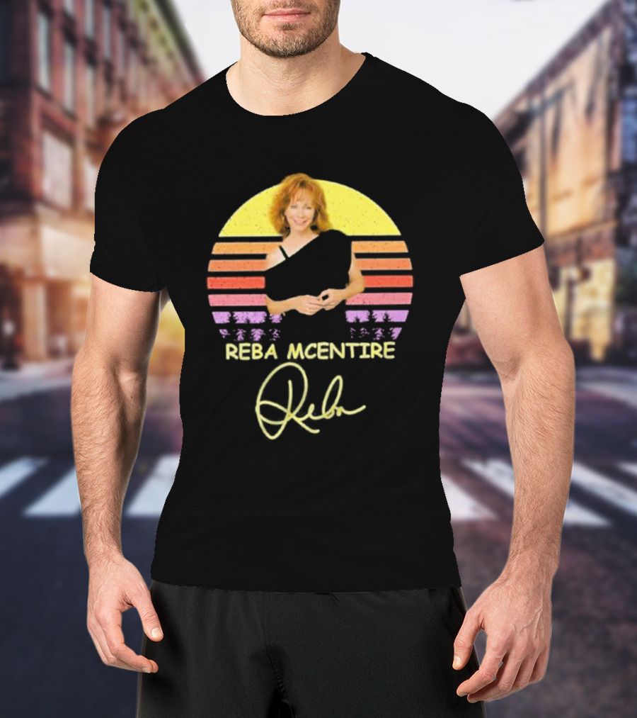 Reba McEntire Vintage Smile Signature Retro Sunset Image T-Shirt