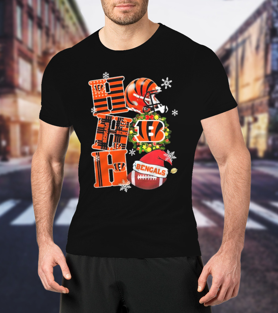 Cincinnati Bengals Ho Ho Ho Christmas Football Team T-Shirt