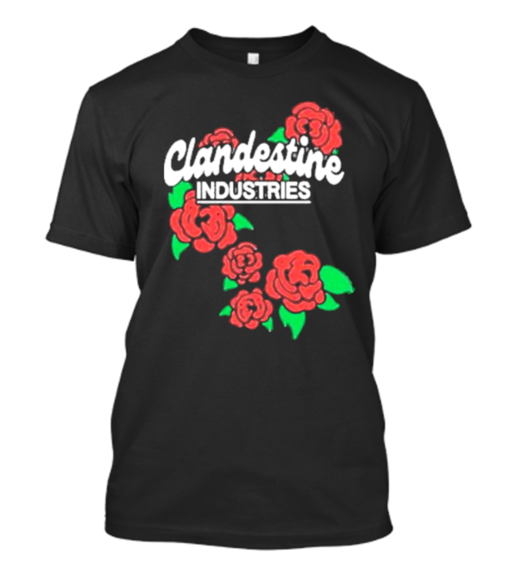 Clandestine Industries Roses Band With Red And Green Elements T-Shirt