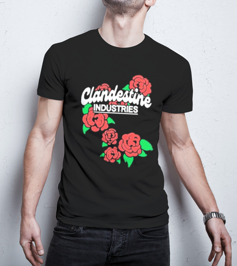 Clandestine Industries Roses Band With Red And Green Elements T-Shirt