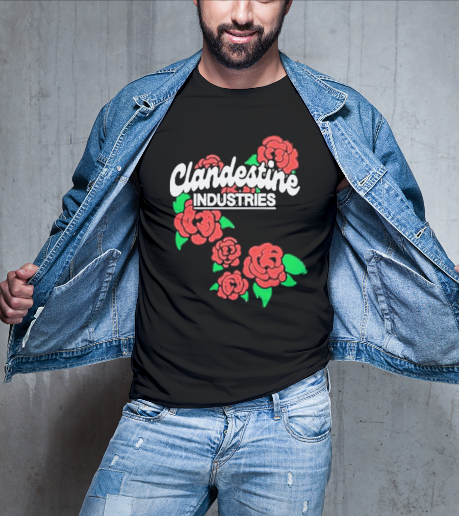 Clandestine Industries Roses Band With Red And Green Elements T-Shirt