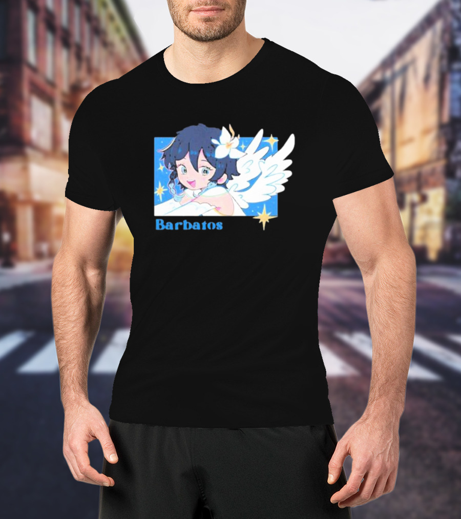 Genshin Impact Barbatos Angelic Blue Winged Character With Stars T-Shirt