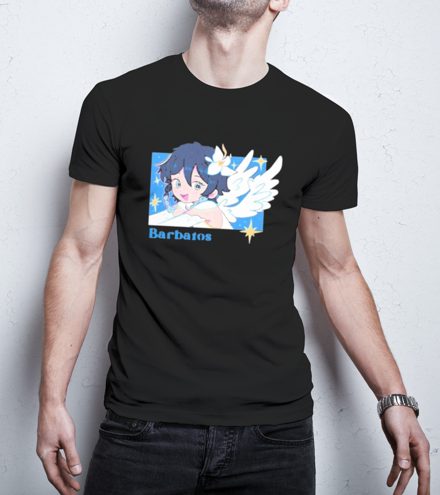 Genshin Impact Barbatos Angelic Blue Winged Character With Stars T-Shirt