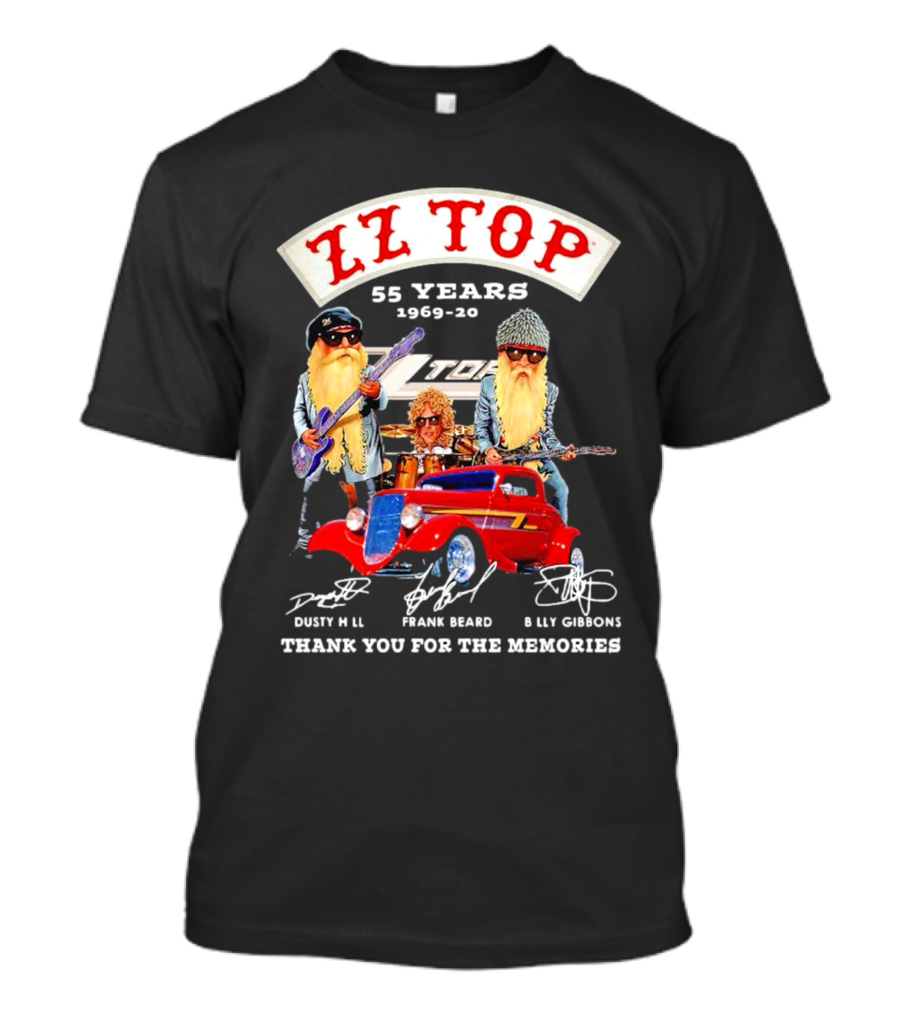 ZZ Top 55 Years 1969-2024 Thank You For The Memories Dusty Hill Frank Beard Billy Gibbons T-Shirt