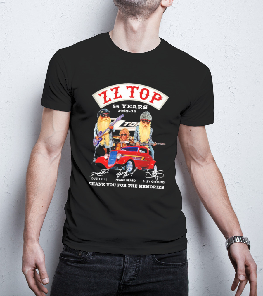 ZZ Top 55 Years 1969-2024 Thank You For The Memories Dusty Hill Frank Beard Billy Gibbons T-Shirt