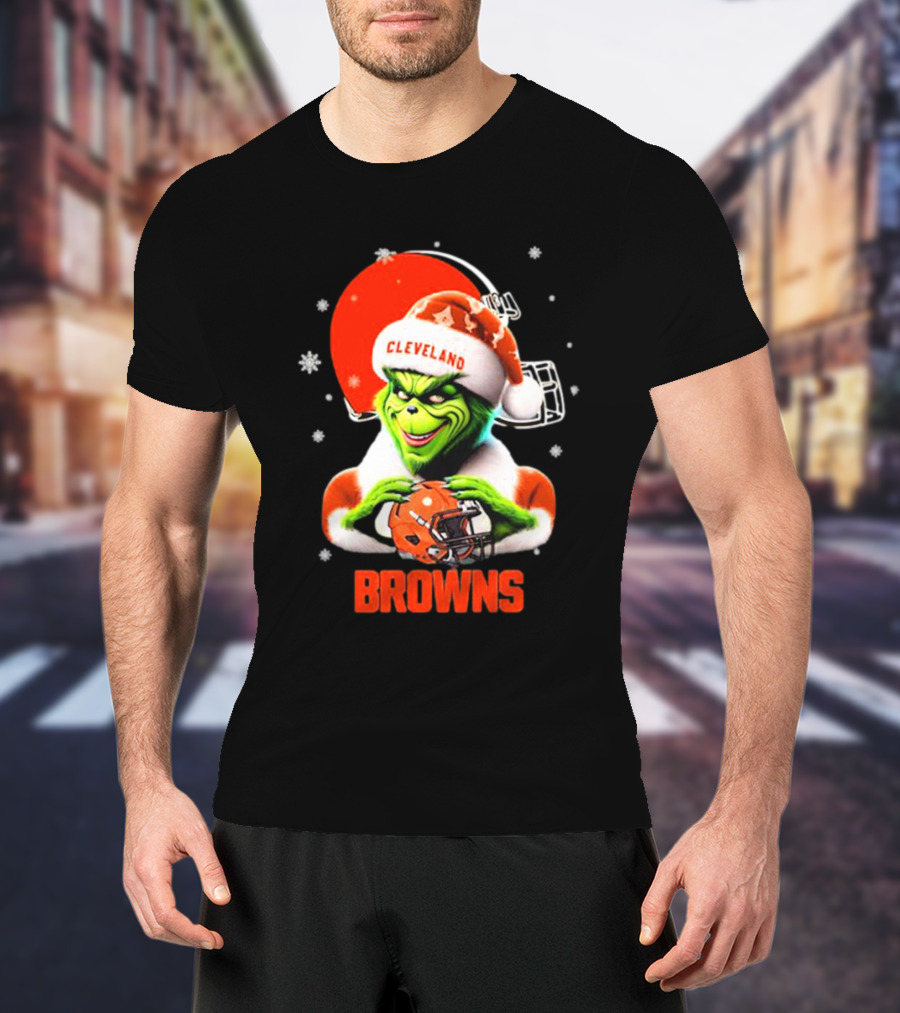 Santa Grinch Love Cleveland Browns Merry Christmas T-Shirt
