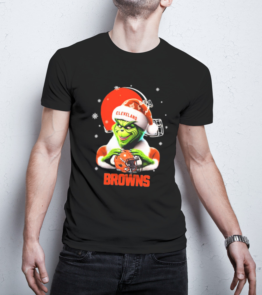 Santa Grinch Love Cleveland Browns Merry Christmas T-Shirt