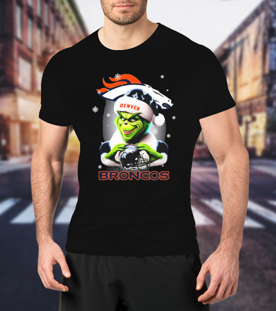 Santa Grinch Merry Christmas Denver Broncos Love T-Shirt