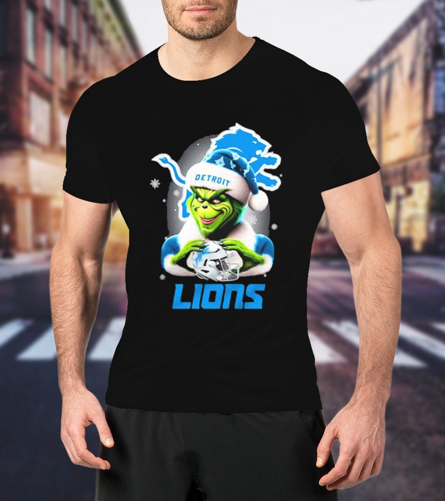 Detroit Lions Grinch Christmas Santa Snowflakes T-Shirt