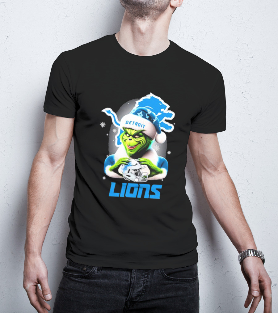 Detroit Lions Grinch Christmas Santa Snowflakes T-Shirt