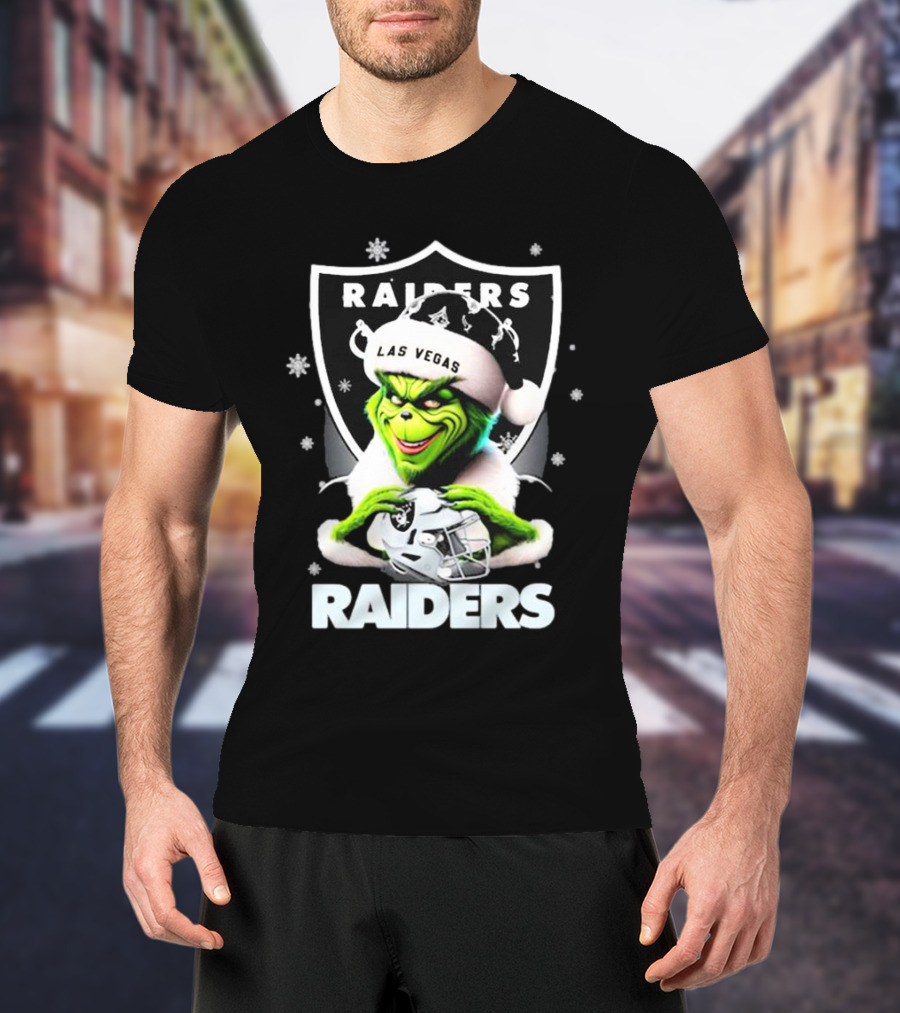 Las Vegas Raiders Grinch Santa Merry Christmas Snowflakes T-Shirt