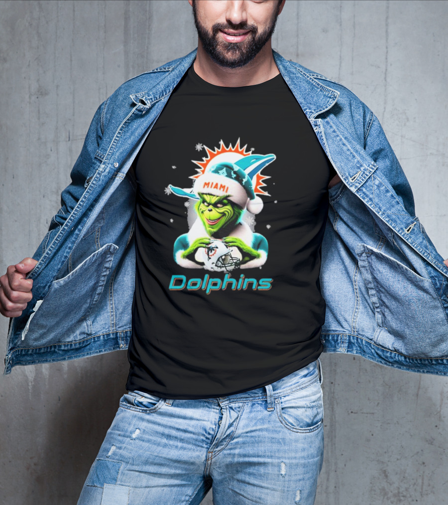Miami Dolphins Christmas Grinch Santa Hat T-Shirt