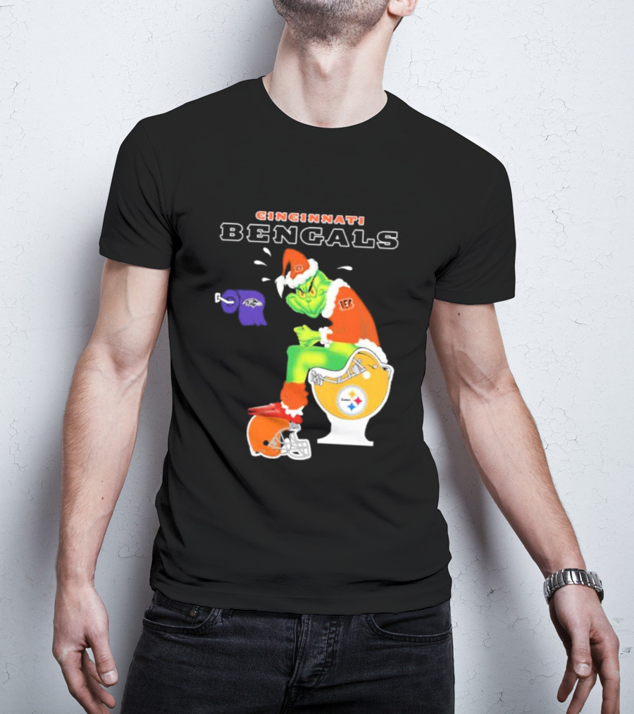 Cincinnati Bengals Grinch Steelers Ravens Toilet Christmas Santa T-Shirt