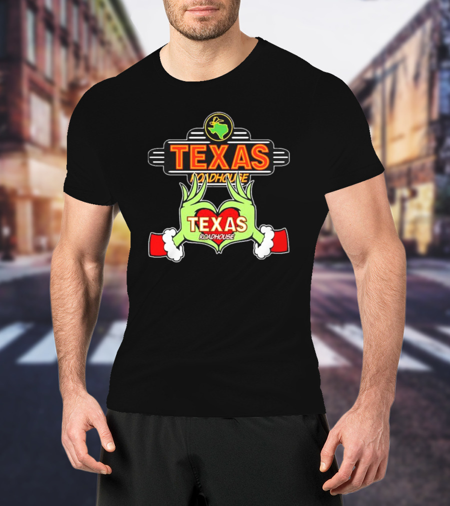 Texas Roadhouse Grinch Hand Love Christmas T-Shirt