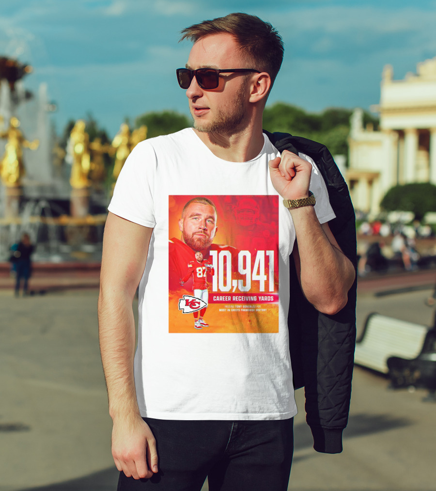 Travis Kelce Chiefs 10941 Career Receiving Yards Most In Chiefs Franchise History Passing Tony Gonzalez T-Shirt