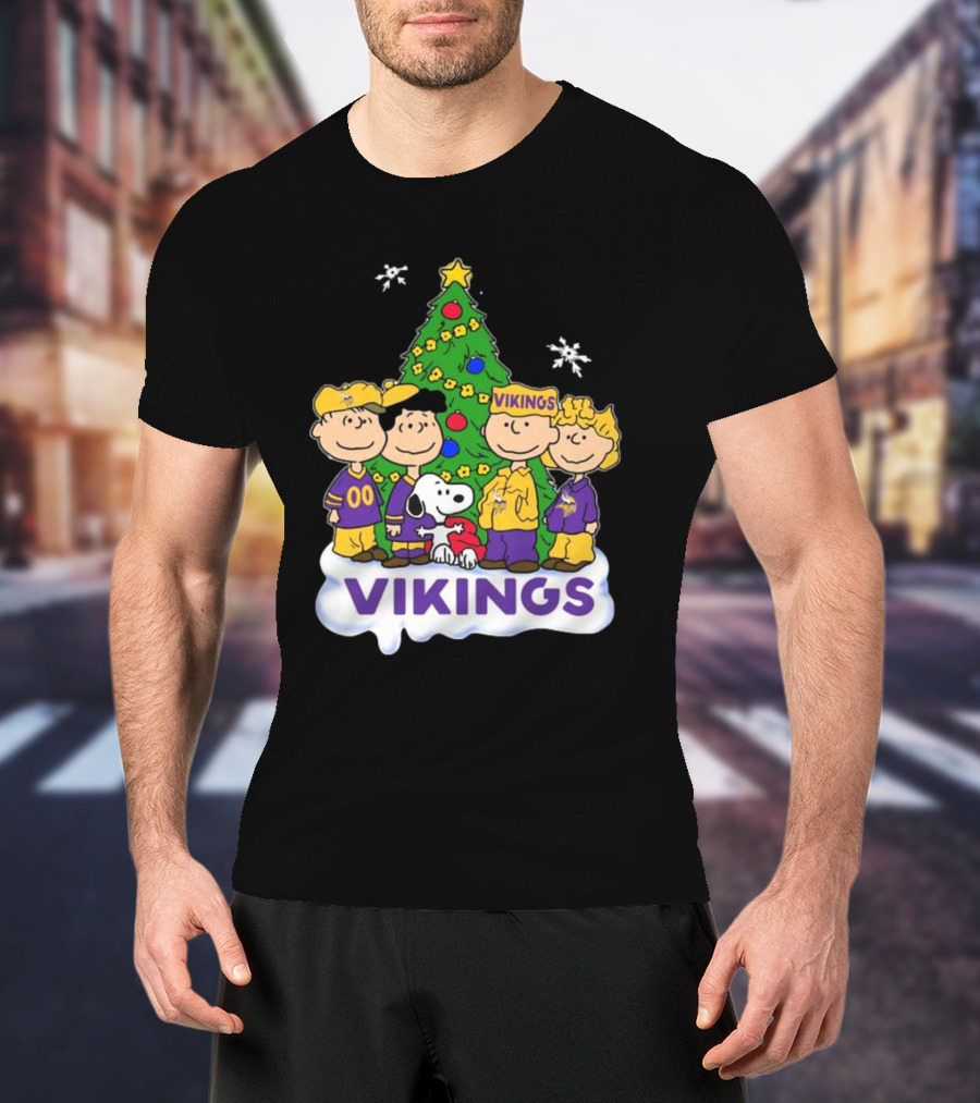 Peanuts Characters Vikings Christmas Tree Minnesota Vikings Holiday T-Shirt