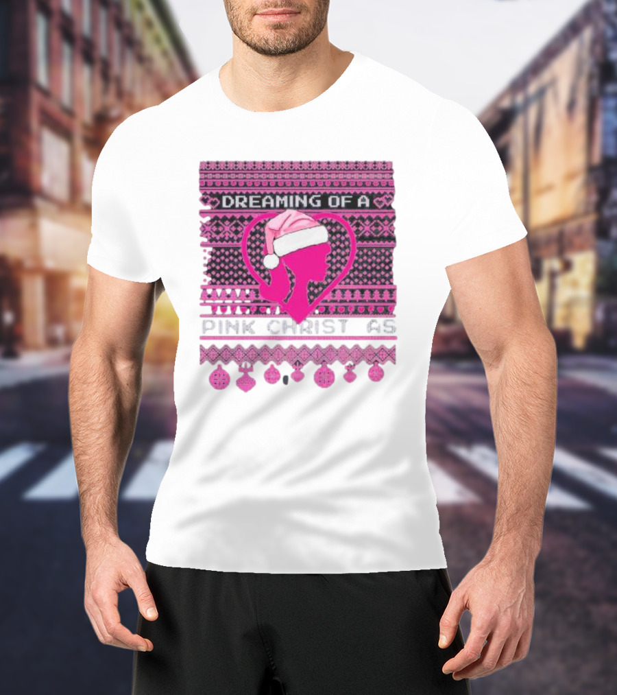 Dreaming Of A Pink Christmas Ugly Silhouette Santa Hat Ornaments T-Shirt