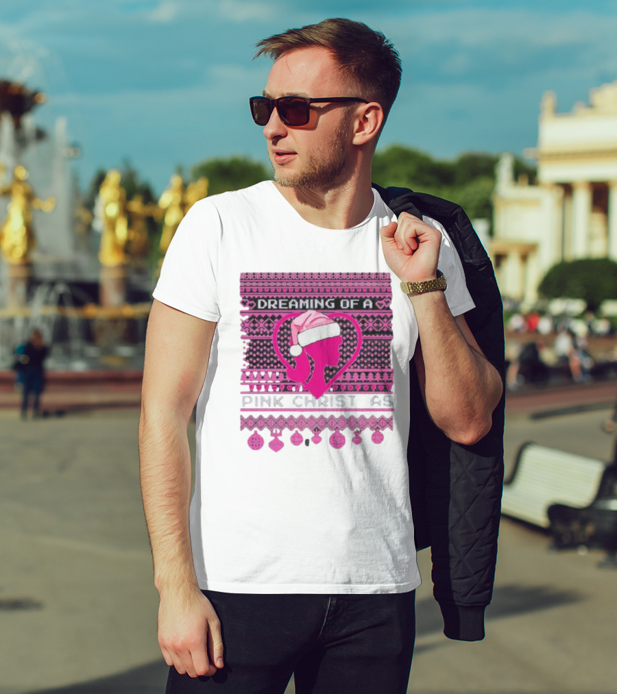 Dreaming Of A Pink Christmas Ugly Silhouette Santa Hat Ornaments T-Shirt