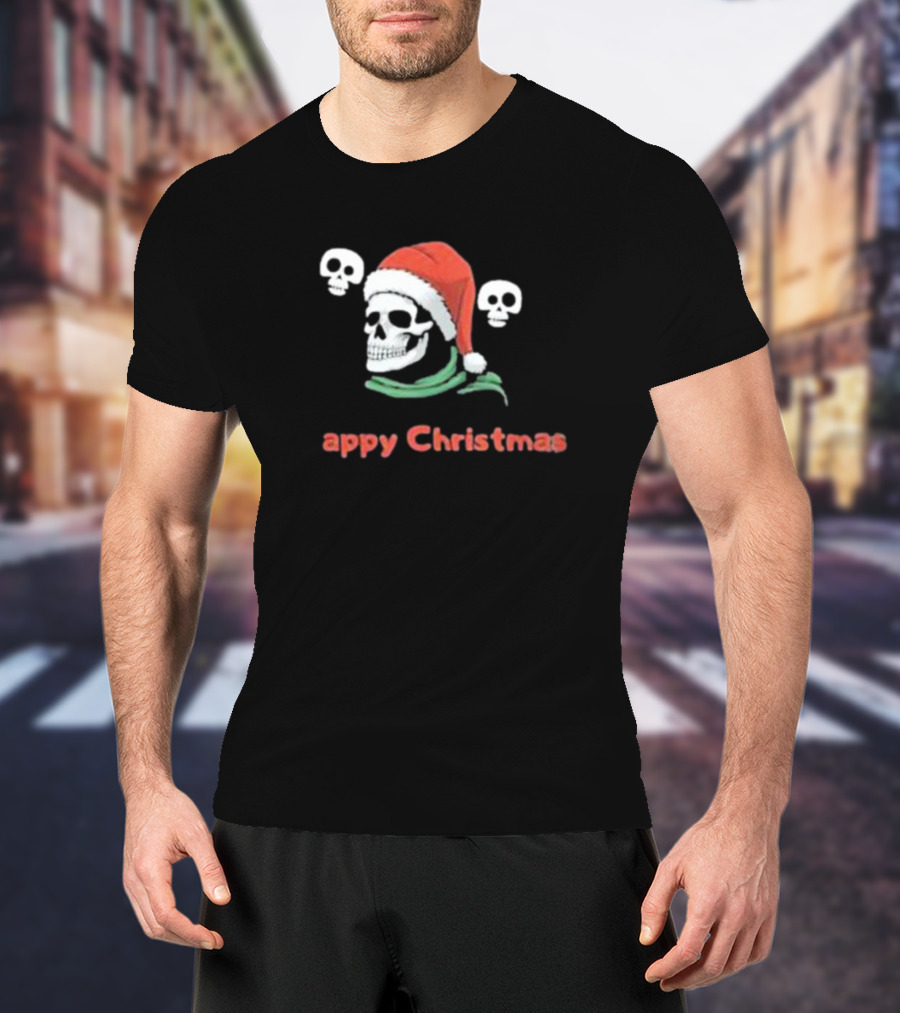 Happy Christmas Skull Santa Hat T-Shirt
