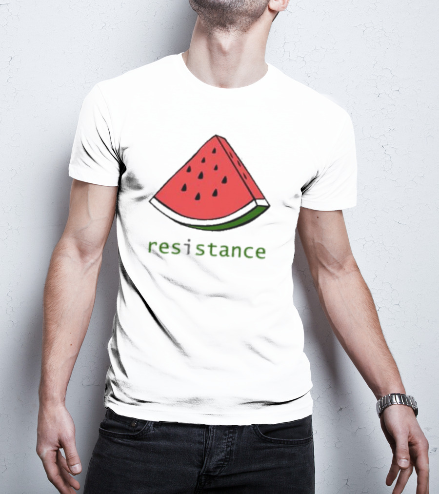 Maura Finkelstein Watermelon Resistance Slice With Green Resistance Text T-Shirt