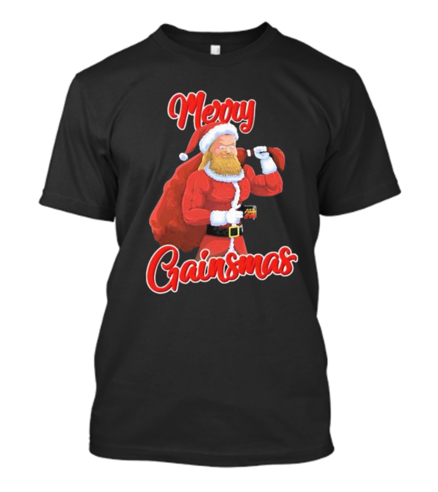 Papa Swolio Merry Gainsmas Santa Claus Fitness Holiday T-Shirt