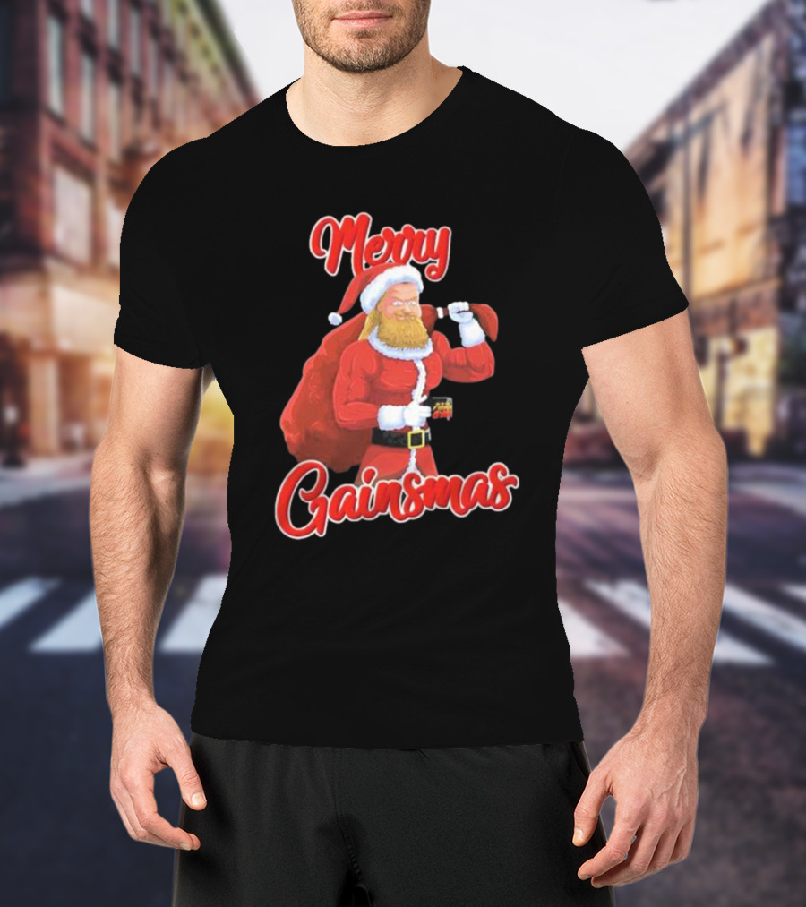 Papa Swolio Merry Gainsmas Santa Claus Fitness Holiday T-Shirt