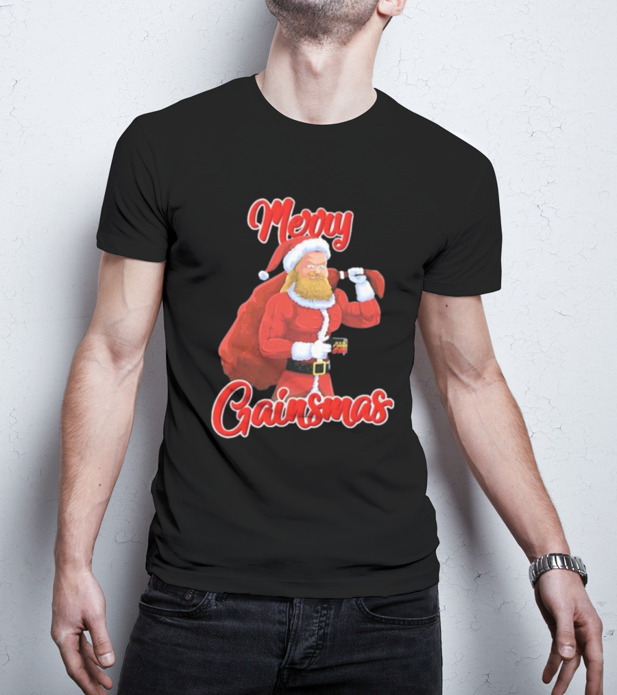 Papa Swolio Merry Gainsmas Santa Claus Fitness Holiday T-Shirt