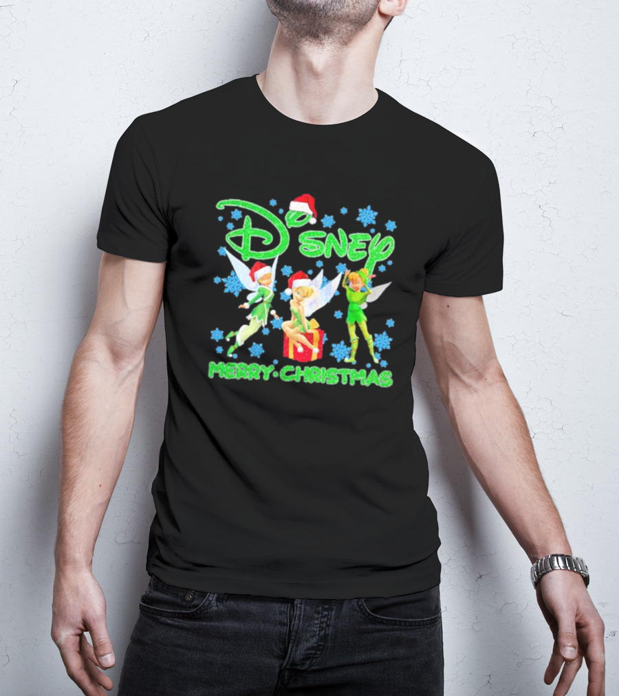 Disney Tinker Bell Santa Merry Christmas Snowflakes T-Shirt