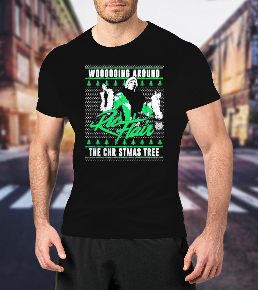 Woooooing Around The Christmas Tree Ric Flair Ugly Faux Knit T-Shirt