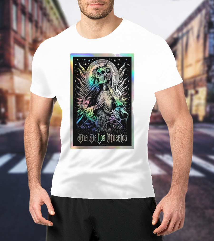 Dia De Los Muertos Skull Lady With Crown And Winged Aura T-Shirt