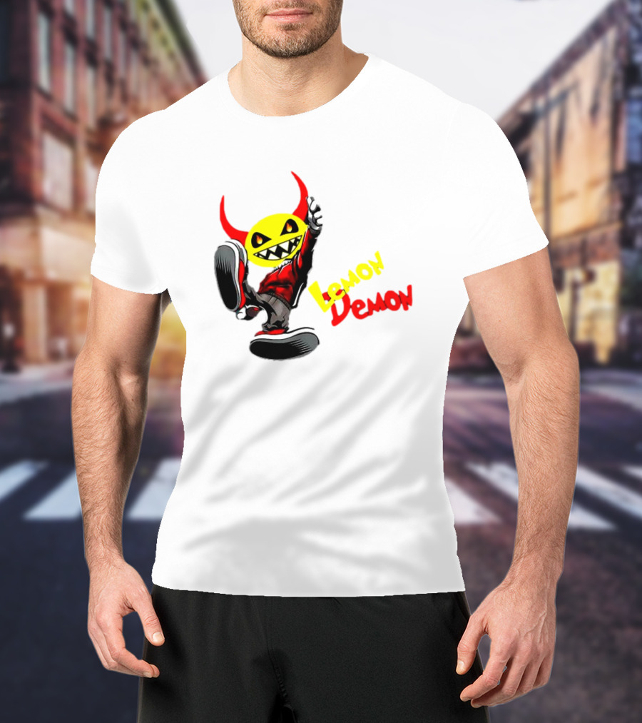 Lemon Demon Hip Hop Character In Sneakers With Red Devil Horns T-Shirt